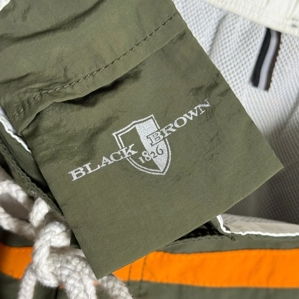 Black Brown 1826 Mens Swim Trunks L Green Orange‎ Stripe Lined Beach Vacation